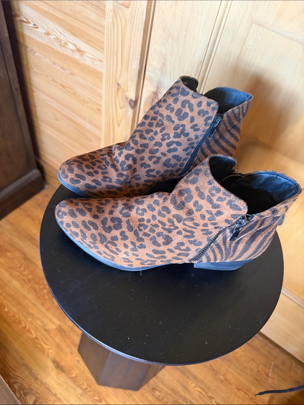 Leopard Print Ankle Booties in Brown - Women's Stylish Side-Zip